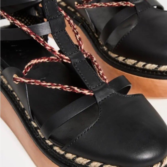ULLA JOHNSON Salinas sandal black size 8 twisted rope leather platform lace up - Picture 6 of 16